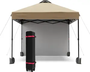 10x10 Pop Up Tent Pop Up Canopy with Sidewall, UPF 50+ Easy to Set Up Outdoor Canopy Adjustable Portable Gazebo for Parties Camping, Gazebo with Wheel Cover Bag, 4 Sand Bags, 4 Ropes and 8 Spikes