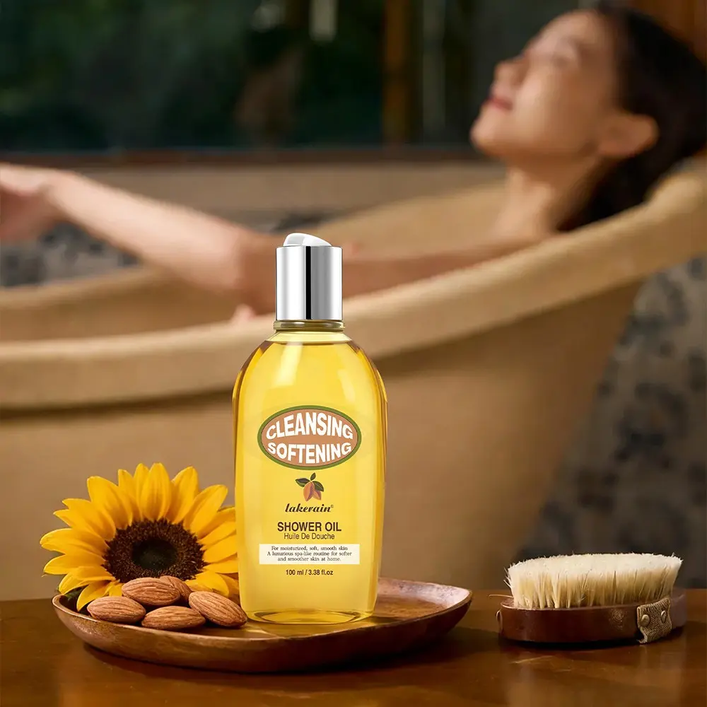 lakerain 1 Count Almond Cleansing Bath Oil, Shower Oil, Shower Products, Cleanses and Nourishes Skin, Soothes and Softens Skin, Silky-smooth Texture without a Greasy Film, A 3-in-1 Versatile Oil: Body Wash Moisturizing, Bath Essence, and Shavin