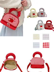 Cute Apple Small Bag for Women, 2026 New Japanese Korean Plaid Handbag, Casual Versatile Shoulder Crossbody Bag, Multiple Colors Available