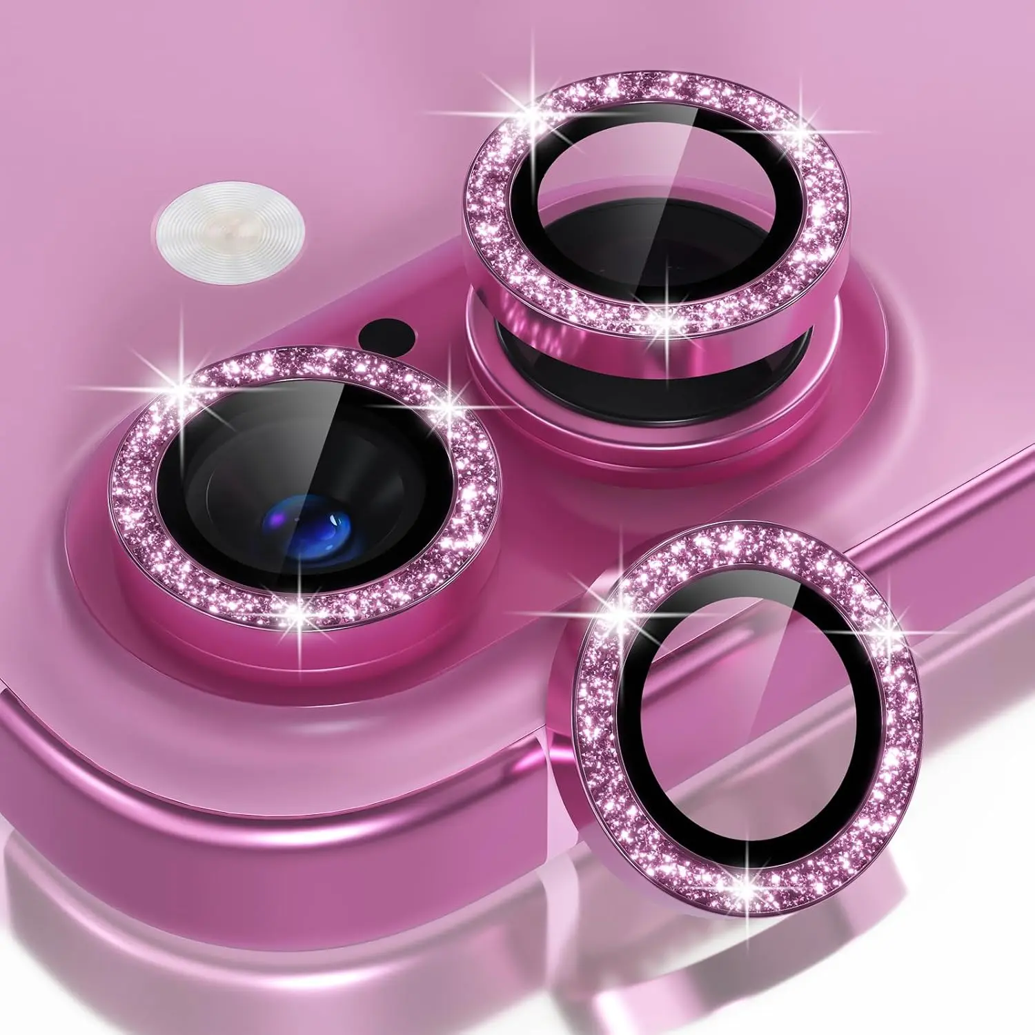 Bling Camera Lens Protector Compatible with iPhone 16, iPhone 16 Plus and iPhone 17, 9H Tempered Glass Camera Lens Cover with Metal Ring Decoration, Protective Accessories, Smartphone Accessories