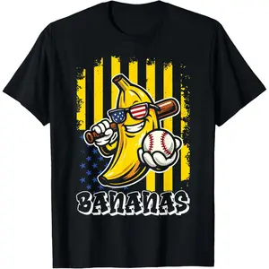 Menswear Classic Short-Sleeve Graphic Banana Proud Name Retro American Flag T-Shirt with Straight Hem
