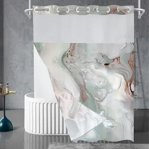Double Layer Large Ring Digital Printing Waterproof Shower Curtain Marble Shower Waterproof Blocking Hotel Bathroom Curtain