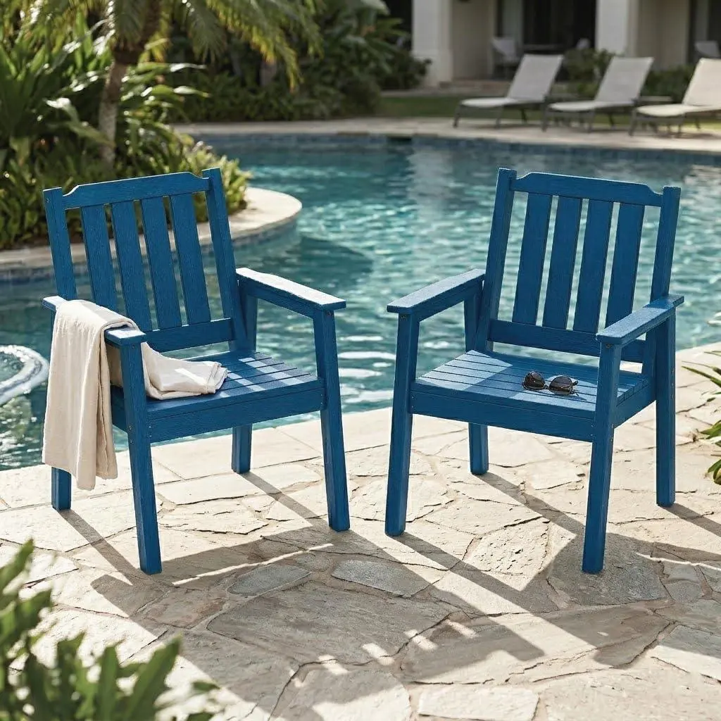 Gaomon Set of 2 Heavy-Duty HDPE Plastic Outdoor Patio Dining Chairs, Durable Sturdy Frame, Comfortable Wide Seats & Back, Waterproof, Supports 650lbs, Assembly Required, for Backyard Relaxation, Decks