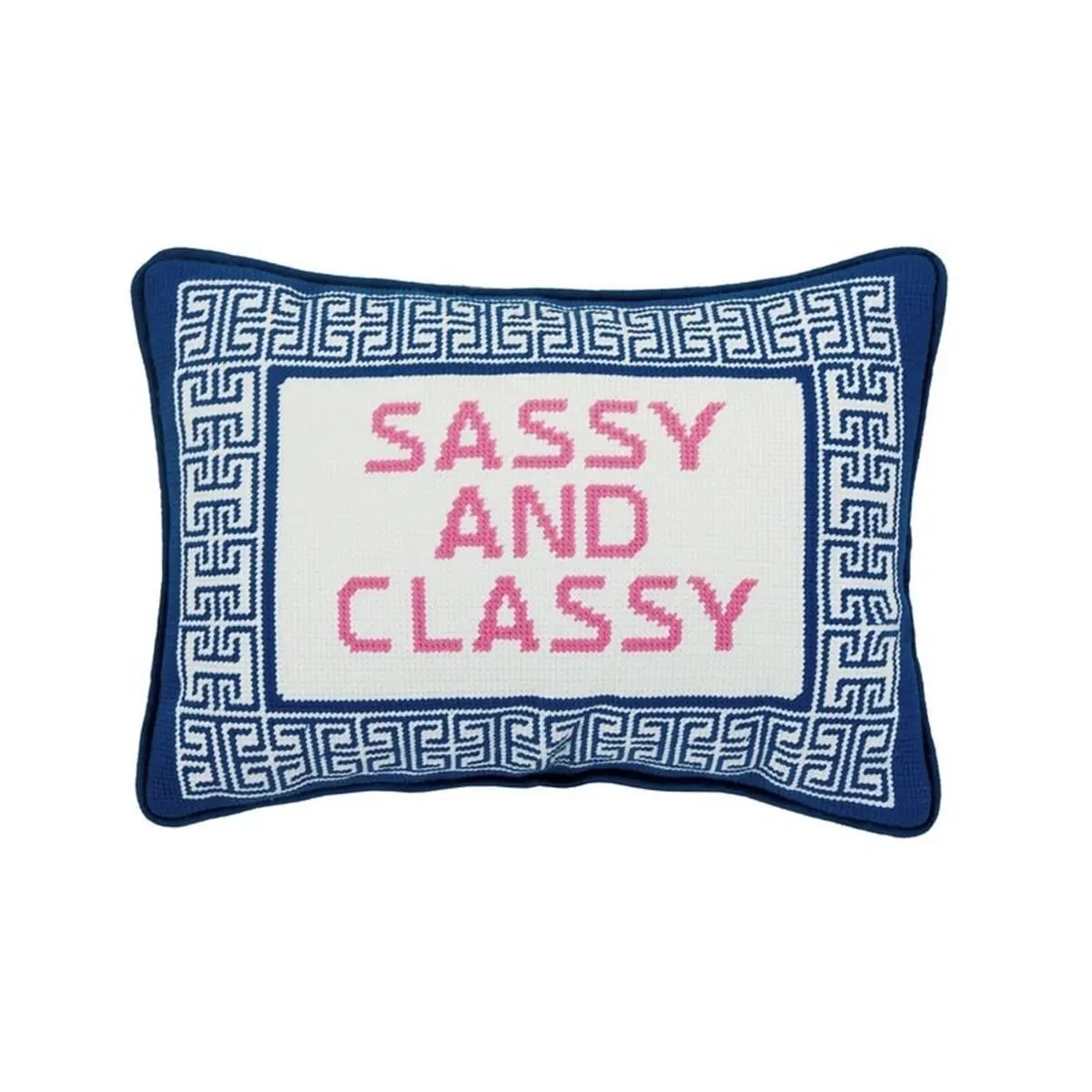 212 MAIN Adult Traditional 10x14 in. Navy Cotton Sassy & Classy Embroidered Needlepoint Art Pillow, Blown Filler, Polyester Blend, Multi-Color, Durable Decorative Pillows