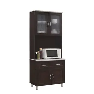 Hodedah  Kitchen Cabinet with Top & Bottom, Enclosed Cabinet Space, 1-Drawer & Plus Large Open Space for Microwave - Chocolate & Grey