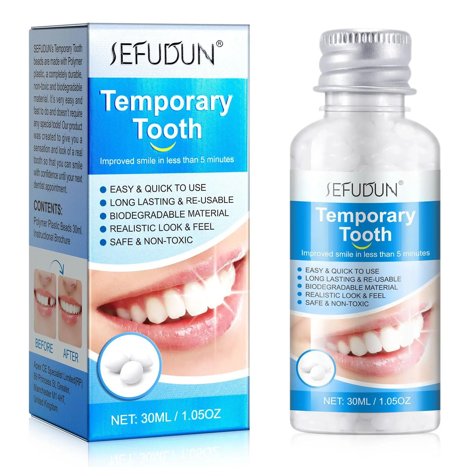 SEFUDUN Temporary Tooth Repair Granules, moldable repair beads, for temporary repair of damaged teeth, tooth repair granules for restoring the appearance of teeth or creating party dentures, Shapeable Denture Pellets