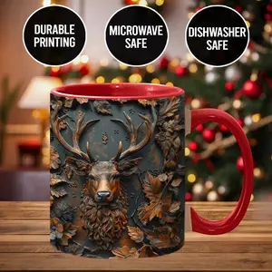 Hunting Season Stylish Multicolor Printed Ceramic Coffee Cup - Deer And Leaves Print, Washable Coffee Mug, hut6561 Kitchen Drinkware