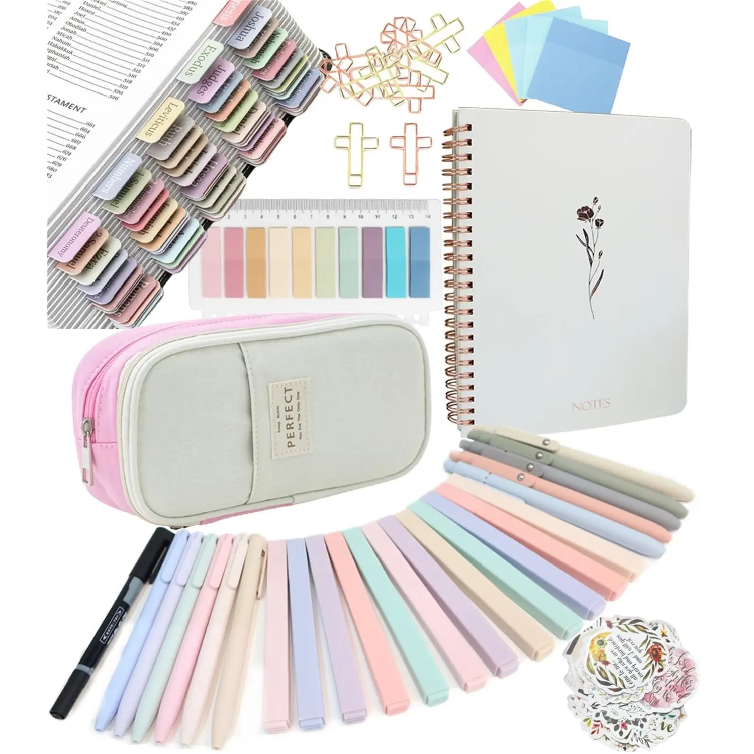 Bible Study Kit, Journaling Supplies for Women with Case, Pink | Bible Study Supplies with Bible Tabs Pencil Case and More, Helps Highlight Verses, Notes and Prayers with Writing Pens,  school supplies, beginner christian gift