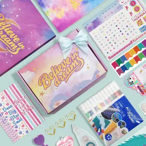 Cute Handmade Diary Set, Adorable Girl Journal Gift Box, Complete Handbook Tools Kit-40PCS Creative Scrapbook,Stickers, Tapes, Marker Pens & Paper,Perfect Gift for Kids