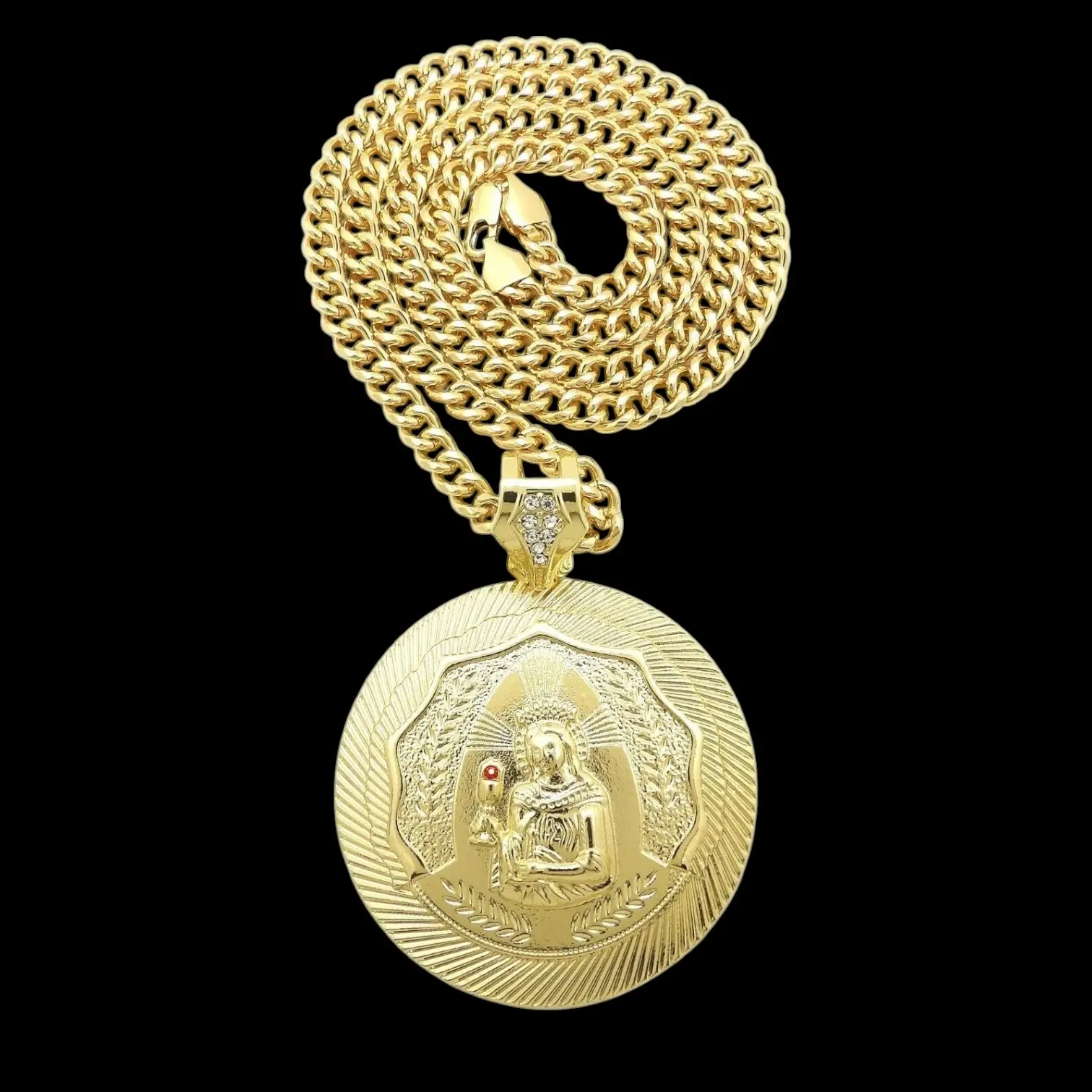 MaxBling81 Gold-Plated Hip Hop Necklace with Large SANTA BARBARA Pendant, Unisex 6mm Cuban Chain, Chunky Casual Statement Jewelry Gifts, 20-36 Inch, Fashion Necklace, Gold Aesthetic, Chunky Gold Jewelry Style