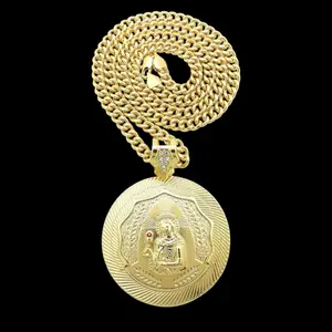 Hip Hop Gold Plated Large SANTA BARBARA Pendant & 6mm 20" 24" 30" 36" Cuban Chain Necklace