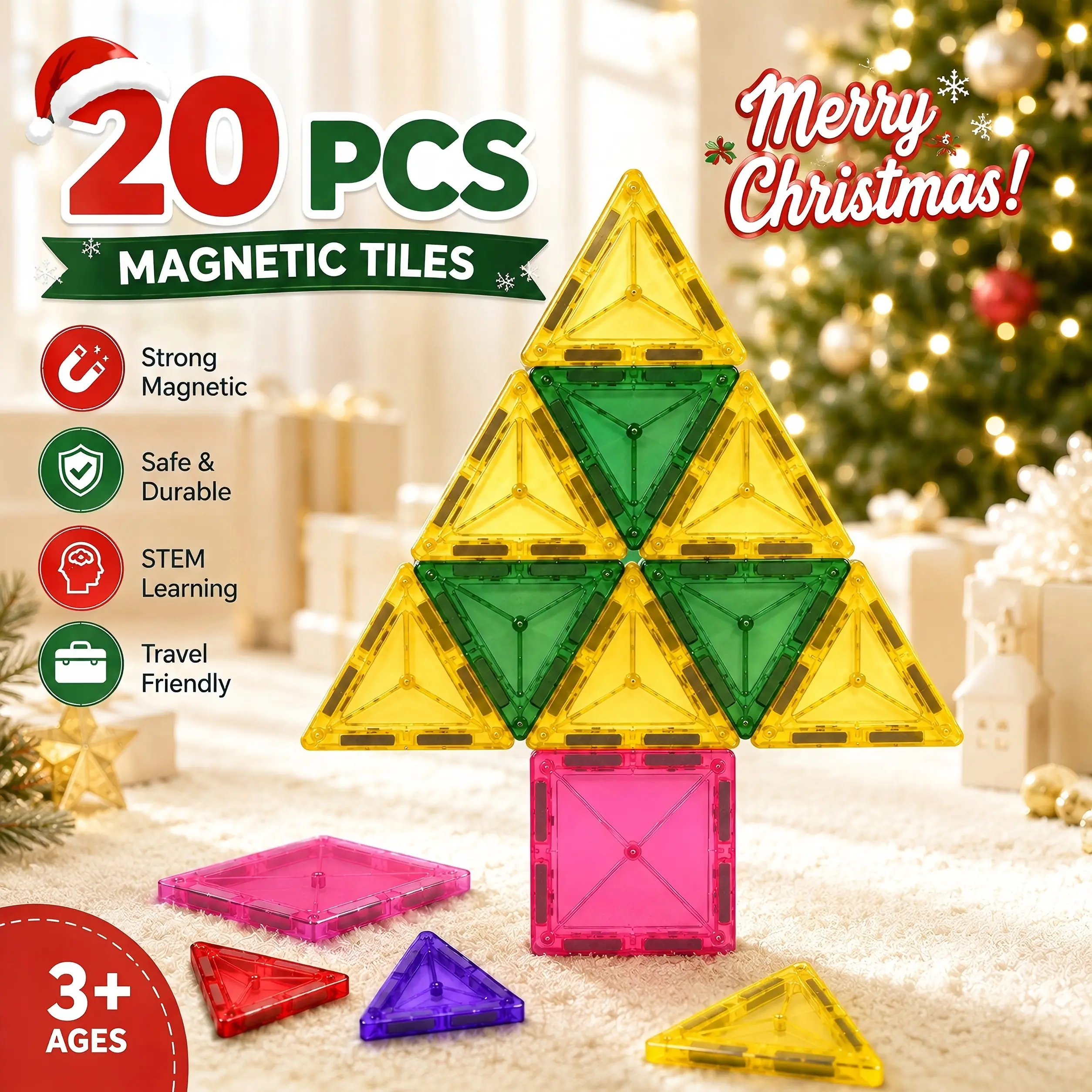 20PCS Compact Geometric Portable Mini Magnetic Tiles Travel Set for Kids Ages 3+, Montessori STEM Sensory Building Blocks, Kids Toys, Toddler Preschool Learning Toy, Road Trip Gift, Little Gifts for Girls