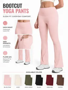 Women's High Waist Sports Flare Leggings with Side Pockets, Cloud Touch Smooth Abdomen Yoga Pants, Activewear Bottoms, Stretchy Workout Leggings, Suitable for Fitness Running Pilates