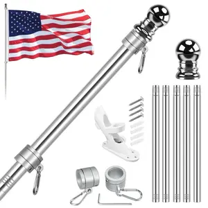 3 ft. x 5 ft. Nylon American Flag 2-Sided House Flag with 5-Section 6 ft. Stainless Steel Flagpole Kit