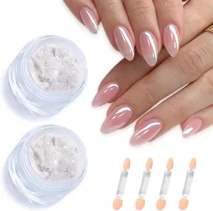 Moonlight White Chrome Nail Powder, 2Pcs Pearl Chrome for Glazed Donut Nails Clear Cromer Powder Pearlescent Mirror Effect Shimmer Glitter Aurora Pigment Dust Manicure Decoration