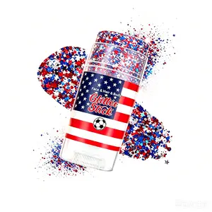 4th of July Independence Day Red White Blue Patriotic Cosmetic Glitter Stick - Skin-Safe Twist Design Star Sequins Gel for Face, Hair, Body Festival Makeup Sparkly Shimmer Bodyglitter