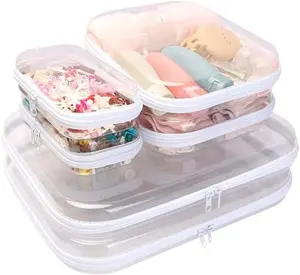 3PCS Clear Hard Plastic Zipper Case, Double Zippers Hard Pouch, Portable Travel Organizer Bin Clear Makeup Bag for Toy Storage, Snack Bag, Cosmetics, Diaper Bag, Toiletry Bag (M+L+S)