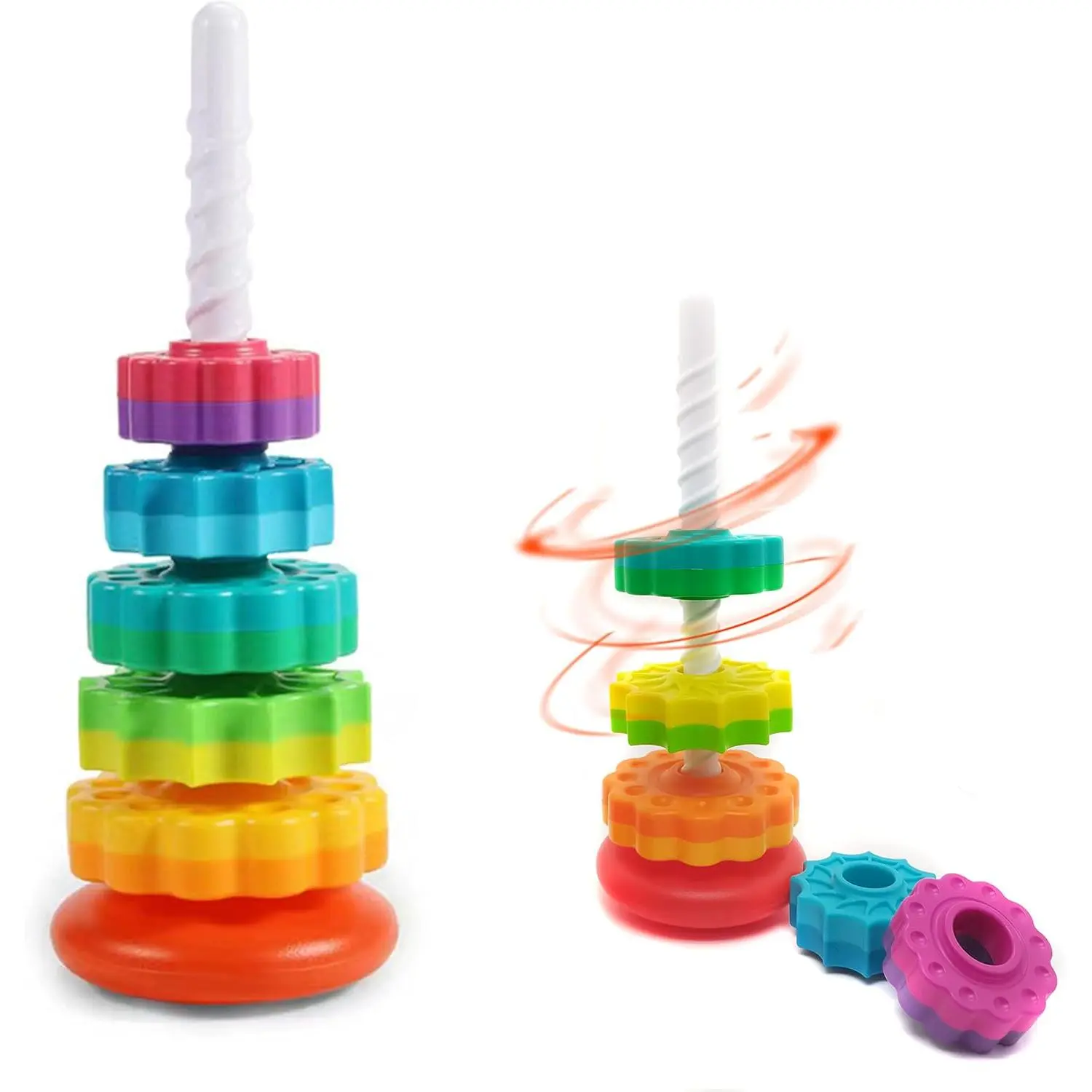 Spinning Stacking Toy,Spin Toy for Toddlers 1-3,Sensory Toys for Toddlers 1-3,Rainbow Spin Tower,Autism Spin Stack Toys,Suitable for for Boys and Girl, Sensory Montessori Shape Sorter Set