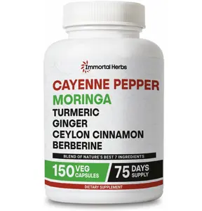 Cayenne Pepper Moringa Turmeric Ginger Capsules, 150 Pills, Extra Strength, Non-GMO & Gluten Free, Pure Berberine HCL and Ceylon Cinnamon Extract Powder