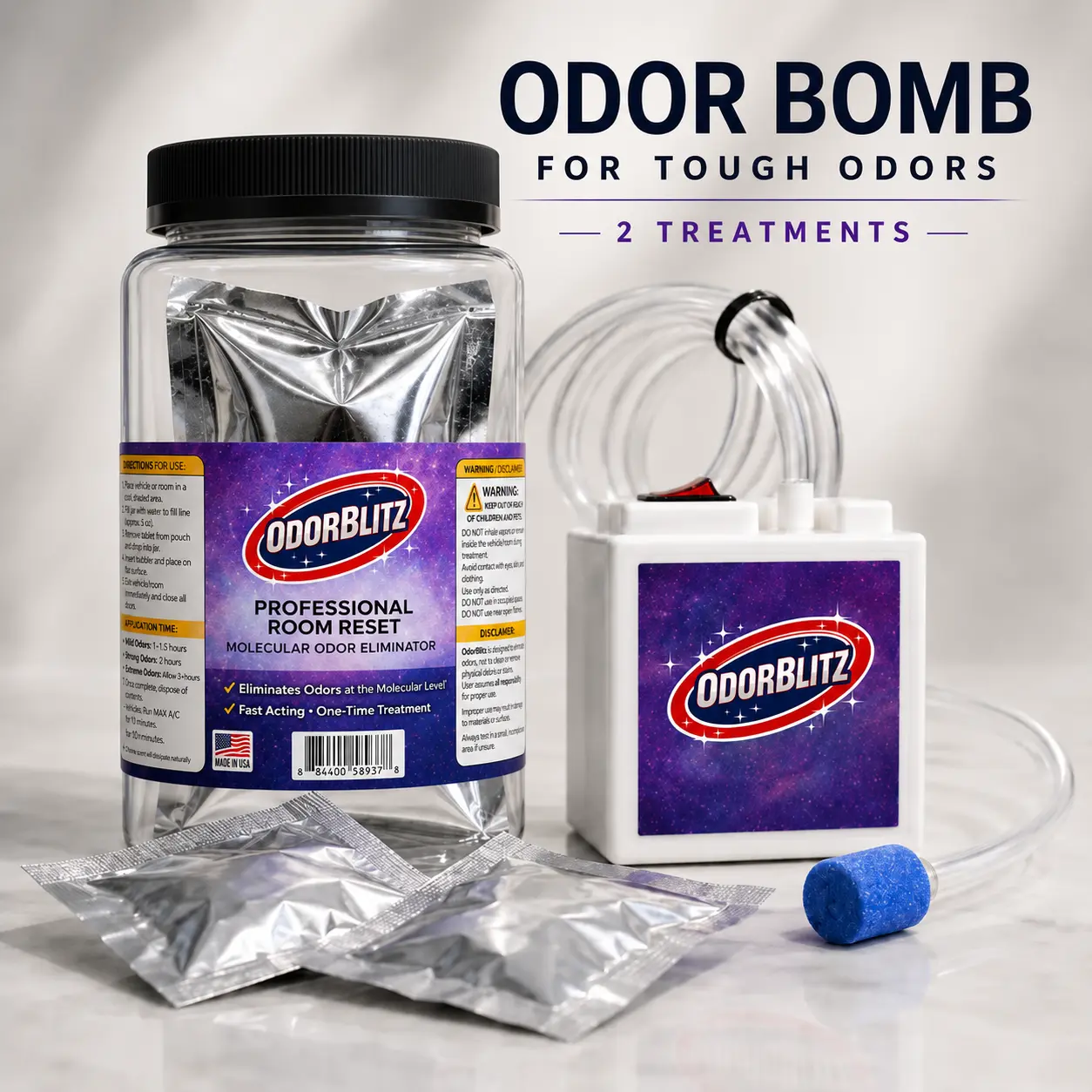 OdorBlitz Bomb - Ultimate Home Odor Eliminator with Chlorine Dioxide Technology for Smoke Cigarette Urine Mildew Pet Vomit Food Sweat Chemical Smells