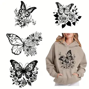 Butterfly & Floral Pattern DTF Iron-on Transfer Sticker, 6 Counts/set Washable Heat Press Decals for DIY T-shirts, Jeans, Masks, Backpacks, Crafts