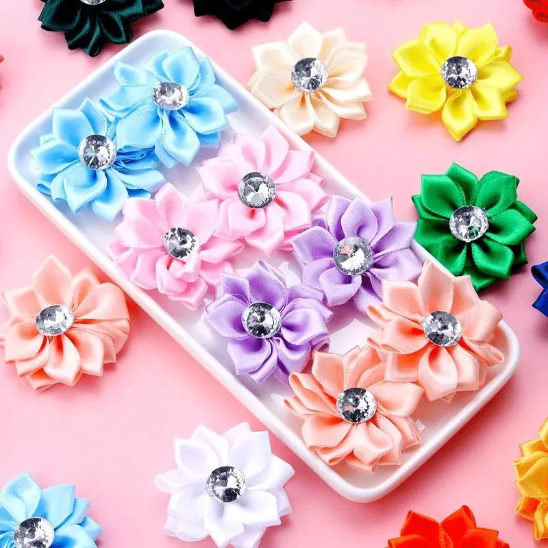 20pcs Multicolour Polyester for Lotus Flower Ornaments with artificial Encrusted Headpiece Costume. Ladies Womens DIY Sewing Handmade Hairpin Flower Hair Clip Barrettes Brooch Neckline Accessories, Party Wedding Supplies Home Decoration