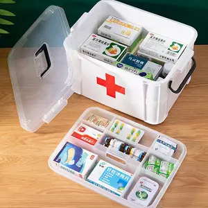 Home First Aid Kit, Double Layer Storage Box, Portable Medical Box with Carry Handle, Fully Equipped for Emergencies