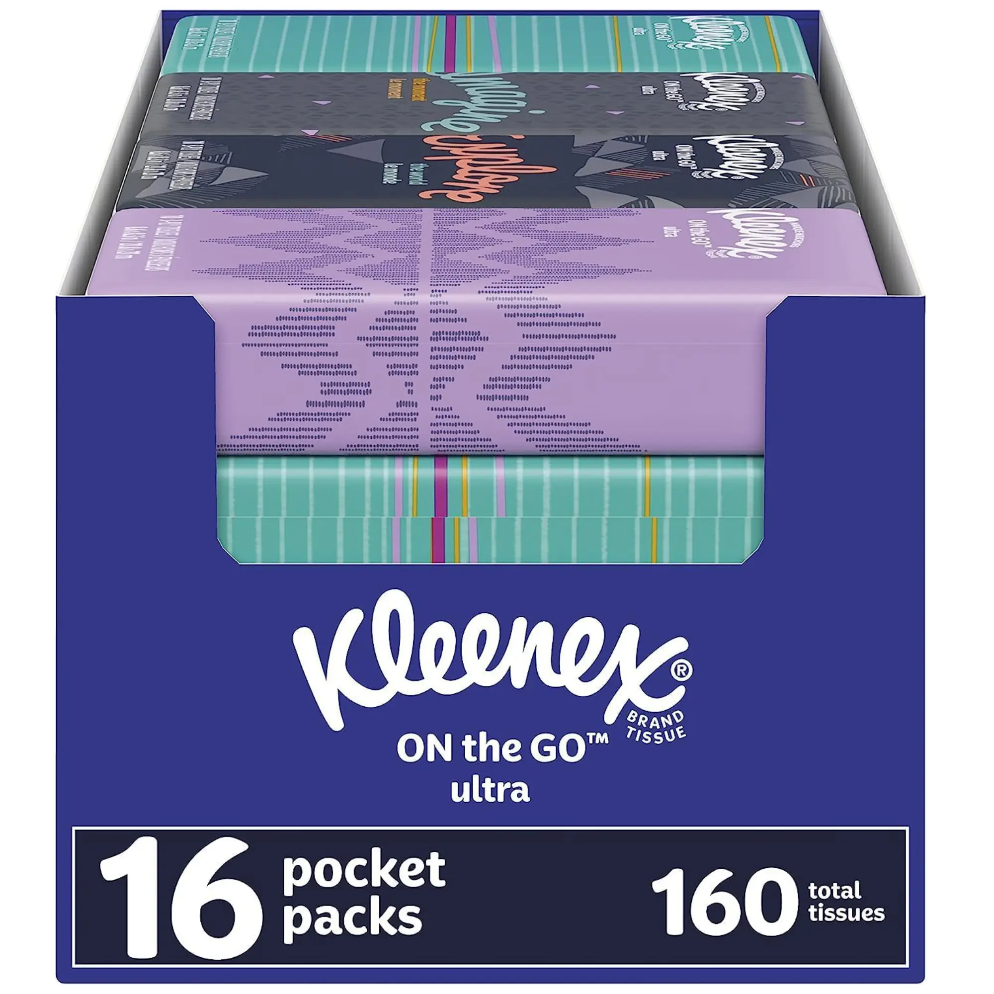 Kleenex® 3-Ply Pocket Pack Facial Tissues, Multipack Tissues & Napkins, 16 Packs of 10 Paper Sheets