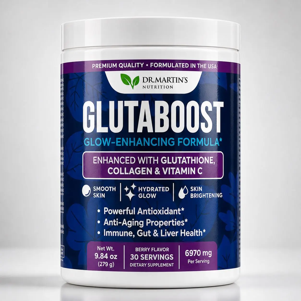 GlutaBoost Glutathione Powder with Vitamin C & Collagen Peptides | Berry Flavor | 30 Servings | Beauty & Antioxidant Supplement