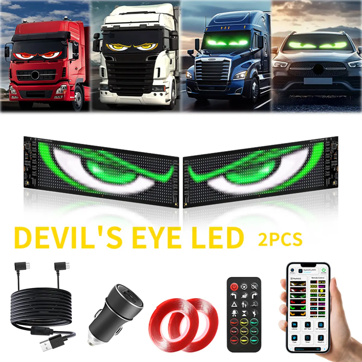 LED Car Sign DIY Text Animation LED Flexible Screen FPCB LED Soft Screen 16 x 32px LED Scrolling Sign APP Remote Control LED Programming Screen USB Rechargeable LED Window Sign for Car and Trucks 2PCS