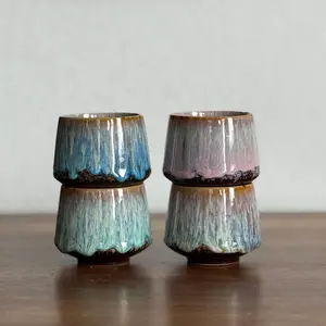 Handmade Kiln Glaze Ceramic Tea Cups, Wabi Sabi Gradient Aesthetic Pottery Mugs, Unique Artisan Drinkware For Home Tea & Coffee Lovers Gift!