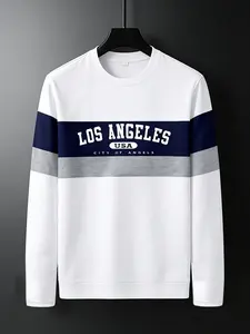Los Angeles patterned men's long sleeved T-shirt - comfortable and fashionable, perfect choice for spring and autumn seasons, bottom design, letter print, sporty style, classic silhouette Casual Crewneck