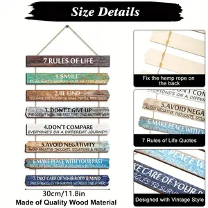 Vintage Rope Hanging Wooden Sign, UV Printed Inspirational Quote Home Wall Decor Ornaments