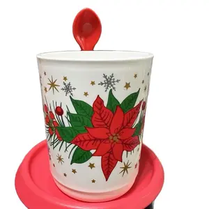 Poinsettia Mugs with spoons 11oz/350ml