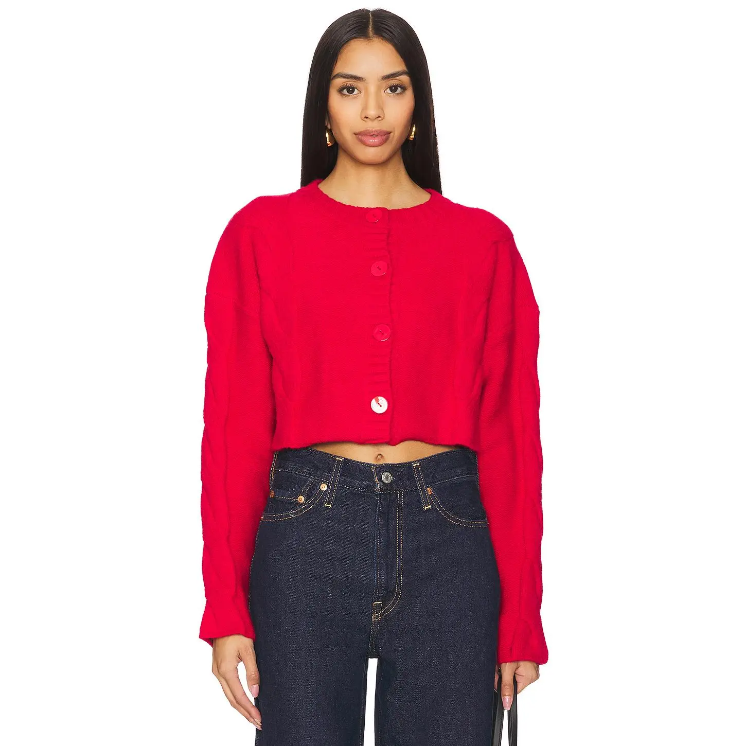 SNDYS Laine Cable Cardigan in Red