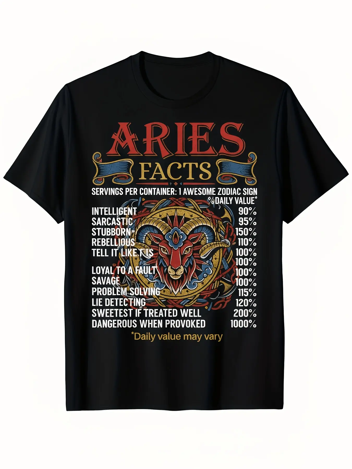 Aries Facts Zodiac T-Shirt Horoscope Astrology Ari unisex soft cotton short sleeve t shirt, vintage graphic casual tee for men women teens, perfect birthday holiday gift for camping travel gym daily street  wear