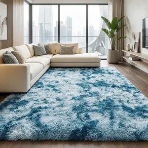 Area Rugs for Living Room, Tie Dye Peacock Blue Ultra Soft Fluffy Shag Rugs for Bedroom, Non-Slip Fuzzy Plush Rug Indoor Floor Carpet For Room, Dorms, Playroom, Modern Home Decor