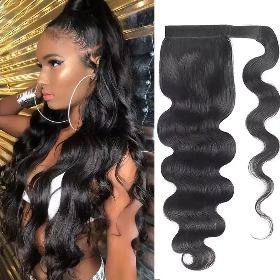 BINF Body Wave Ponytail Human Hair Extensions With Magic Paste Warp Around Ponytail Wigs Human Hair Clip For Cosplay 8-24 Inches 1 sold, Human Hair Hairpieces, Extensions Hair