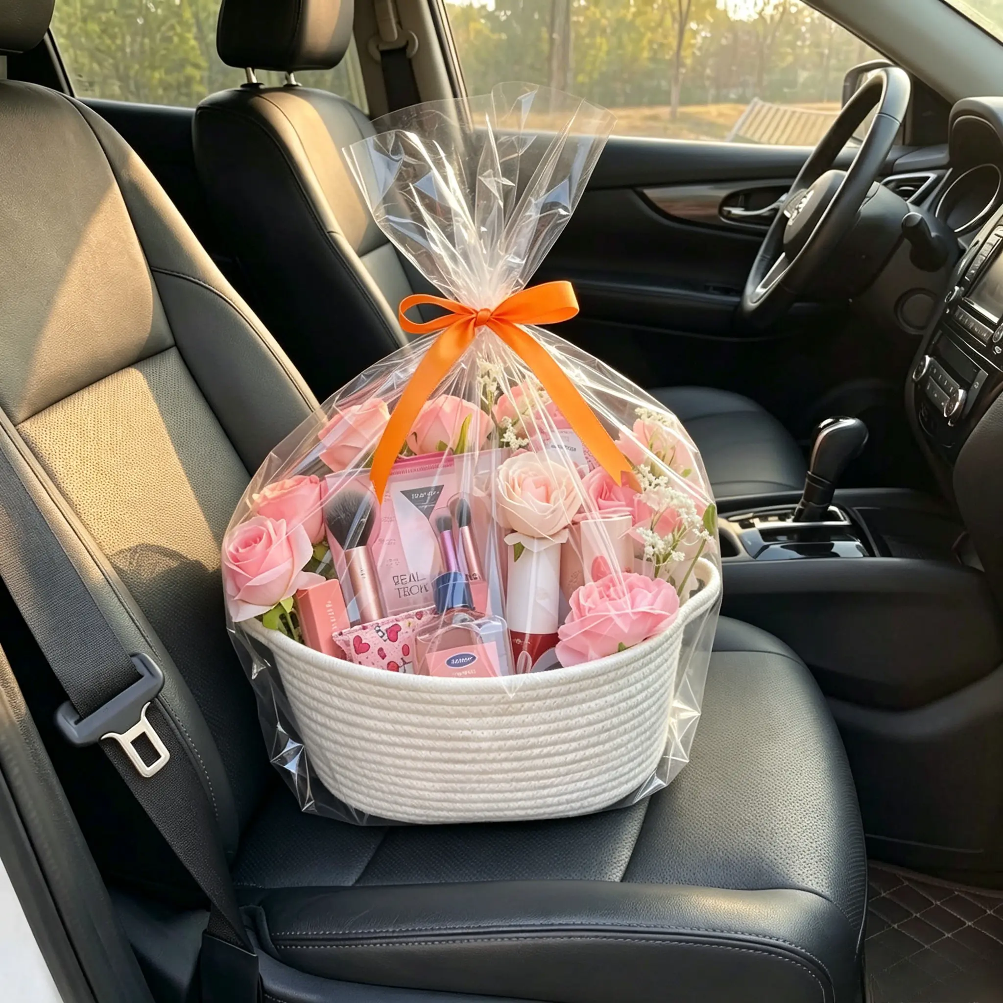 Eco-Friendly Woven Basket Gift Set with Handle, Small White Woven Storage Basket Organizer, Cute Decorative Gift Basket for Birthday, Mother's Day, Baby Shower, Easter, Holiday, Picnic, Party Favor, Treats, Home Storage, DIY Crafts