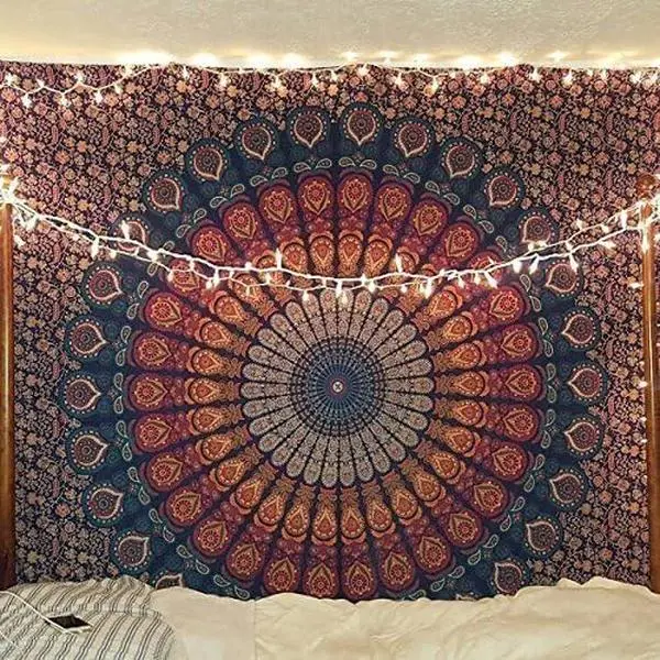 Bless International Handmade Carnival Style Indian Hippie-Bohemian Psychedelic Peacock Mandala Tapestry, Home Decor Wall Hanging, College Dorm Throw (Blockbuster, Medium: 54x60in/137x152cm), Carnival Style Tapestries, Cotton