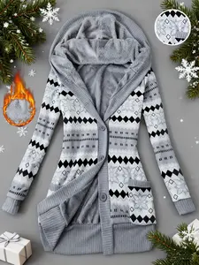 Women's Y2K Style Knitwear Casual Fashionable Slimming Flattering for Autumn Winter Everyday Wear Pink Hooded Cardigan Long Sleeve Trend