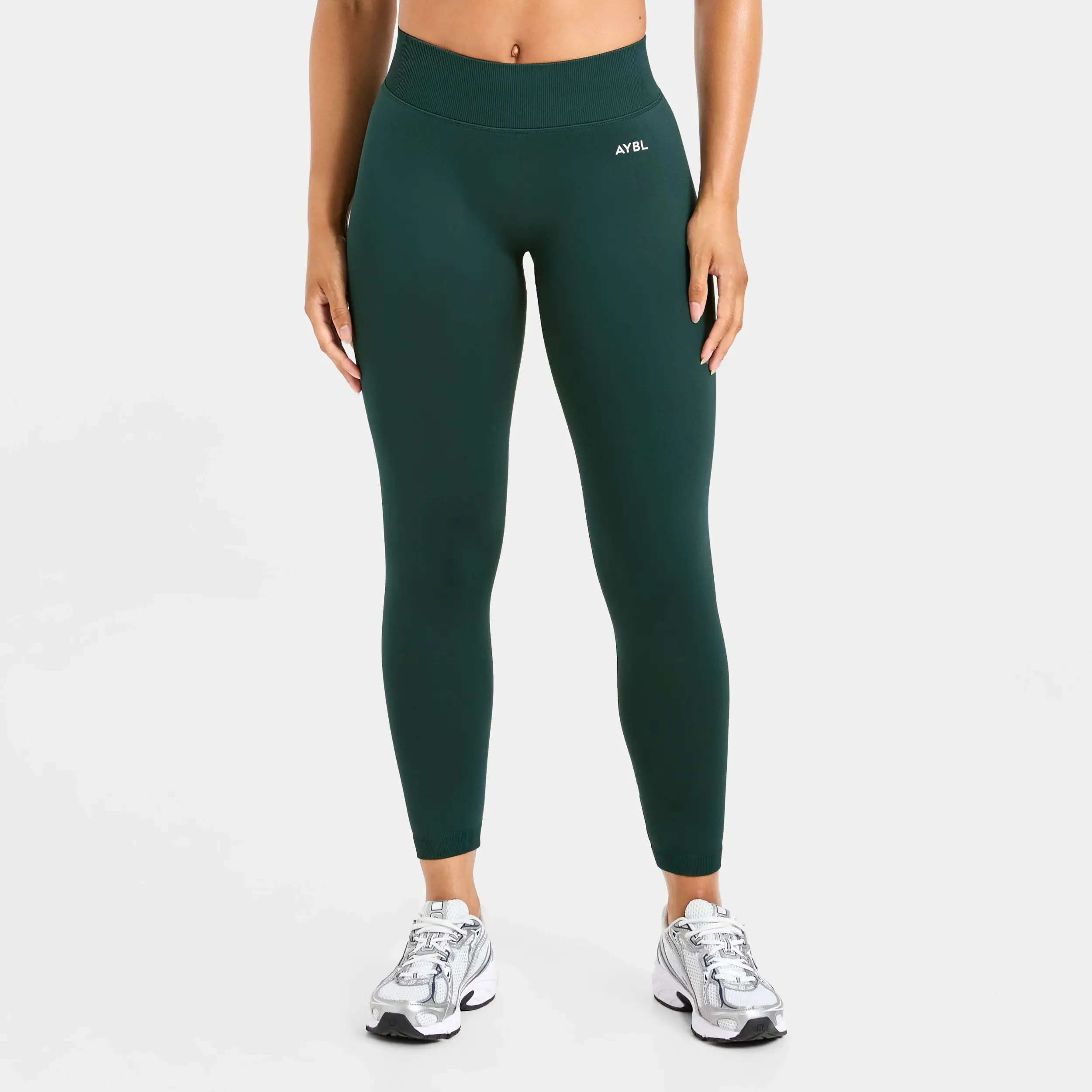 (With Logo) A.Y.B.L Adapt Seamless Leggings True Mid-Rise V-Back Waistband Engineered Scrunch Knit Enhanced Glute Contouring Comfortable Fit