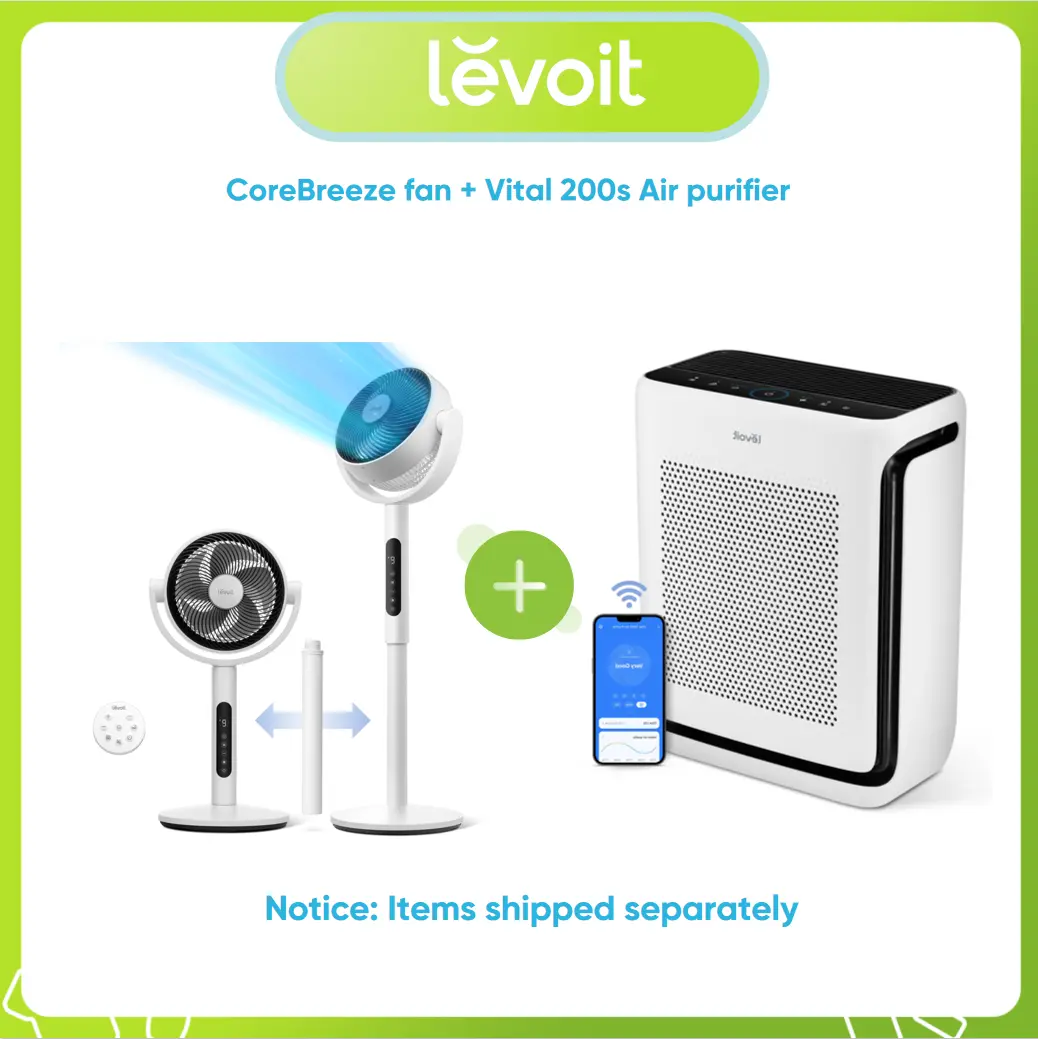 LEVOIT Corebreeze R432 Fan and Vital 200s Air Purifier Bundle - Oscillating Fan with Remote, DC Motor, 9 Speeds & Quiet Operation, plus Smart WiFi Air Purifier with Filter for Large Rooms, tackling Allergies, Pet Hair, and Odors, Fans
