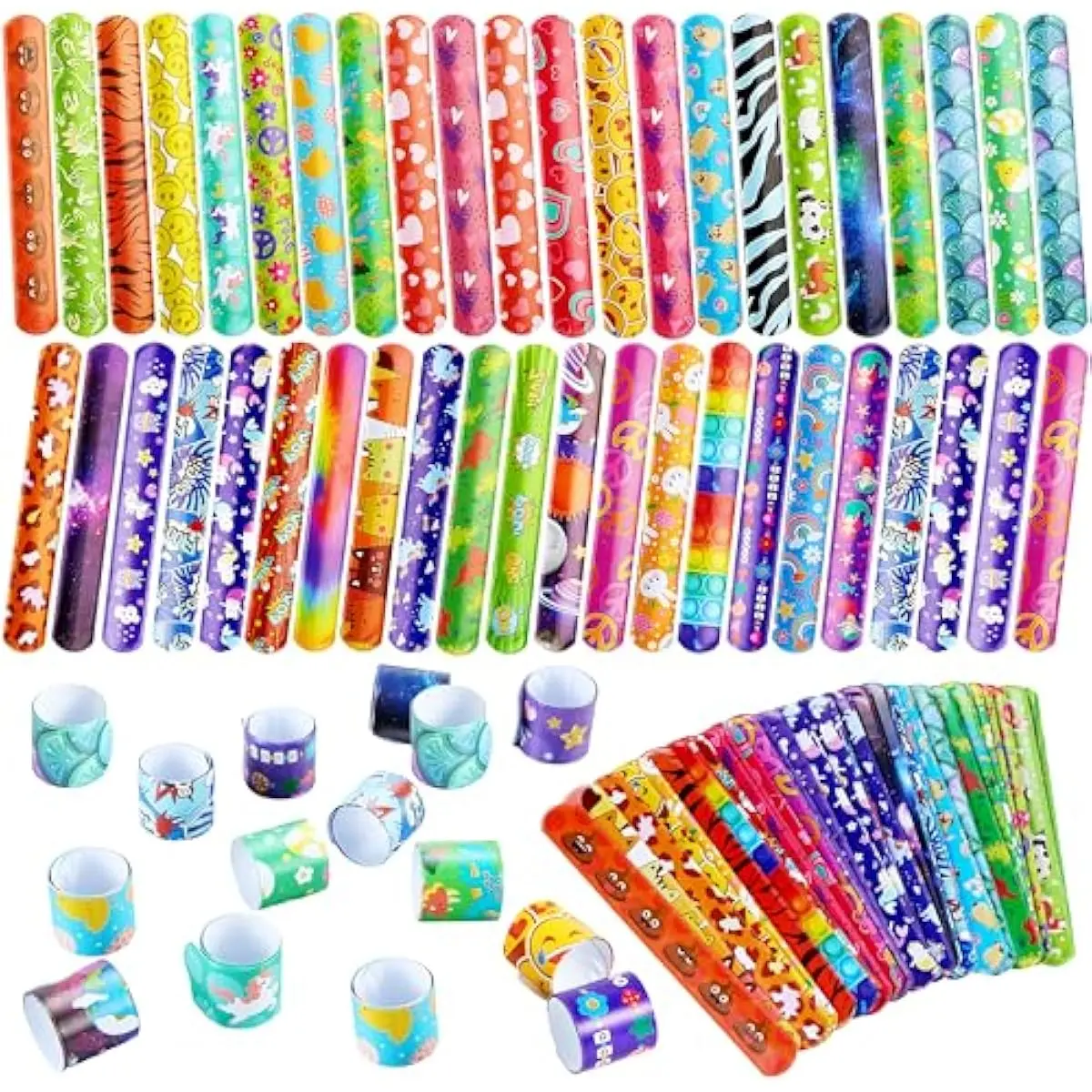 48 Pcs Slap Bracelets for Kids, Bulk Wristbands with Animals, Friendship, Heart, Galaxy, Party Favors, Classroom Prizes Birthday Exchanging Gifts, Goodie Bag Stuffers