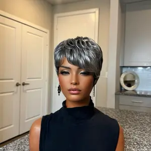 Dearra Textured Silver Pixie Precision Cut Collection Short Hair Wig for Women
