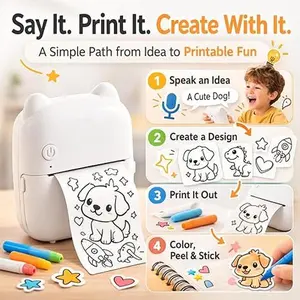 AI Sticker Printer for Kids - Voice-to-Sticker AI Kit - Speak Any Idea, Print Custom Stickers Instantly - WIFI Thermal Printer + 5 Markers - No Ink DIY Art Gift