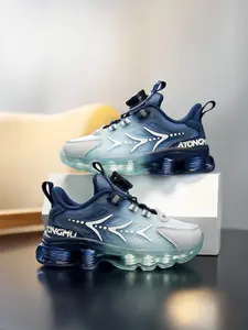 Spring Fall Casual Sports Shoes, Adjustable Rotating Buckle, Classic Colorblock, School Student Trainer Sneakers, Textile Upper, Thick Sole