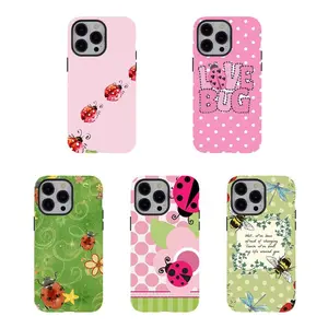 [No magnetic]  Love Bug & Insect Print Phone Cases,Whimsical ladybug Aesthetic Dual-Layer design durable phone Cover,for iPhone 17 16 15 14 13 12 11 8 7 for Samsung Series,Shockproof Protective hard Cover,perfect gift for her