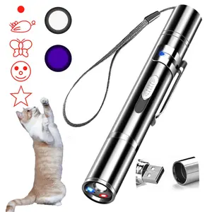Cat Laser Pointer Toy USB Rechargeable with 5 Patterns, Interactive Pet Toy with Bright White and UV Light, Metal Case, Portable Clip Design for Cats Dogs Indoor Fun,summervibes
