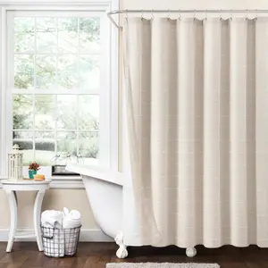 Lush Decor Farmhouse Textured Sheer Shower Curtain Set with Peva Lining 72x72 Waterproof Decorative Tufted Stripe for Bathroom Supplies